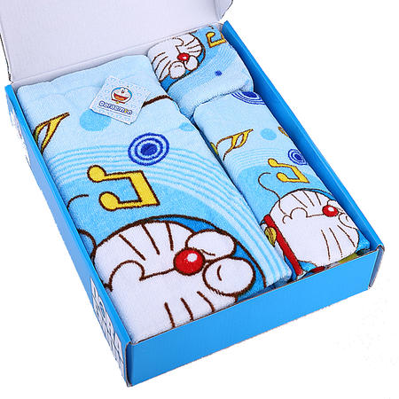 哆啦A梦成人儿童方巾毛巾浴巾礼盒浴室三件套DM-12215-蓝色图片