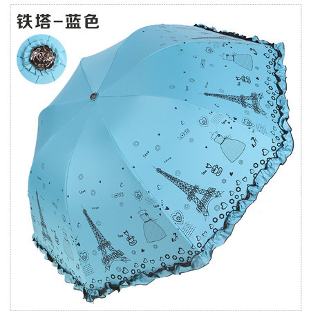 黑胶防晒遮阳伞晴雨两用公主伞加厚优质黑胶折叠三折晴雨伞【全国包邮】【新款】图片