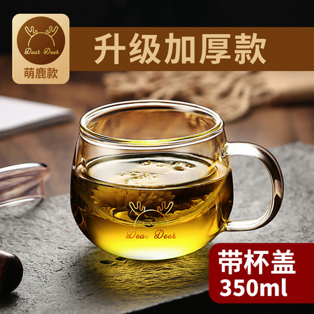 富光 圆趣花茶杯  办公室创意玻璃水杯子 耐热透明玻璃茶杯带把图片