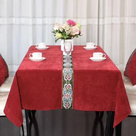 欧式美式现代中式桌布奢华民族风高档餐桌茶几电视柜布艺定制130cm*200cm暗红色