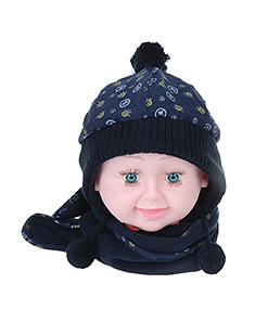 迪士尼正版冬季宝宝帽子围巾手套3件套 地主帽冬季保暖帽 初生婴儿套帽