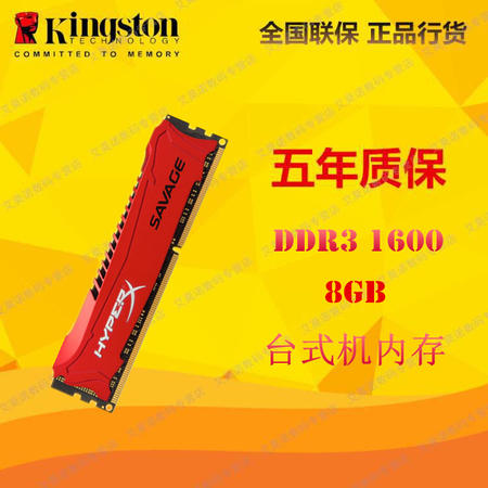 金士顿(Kingston)骇客神条 Savage系列 DDR3 1600 8GB台式机内存