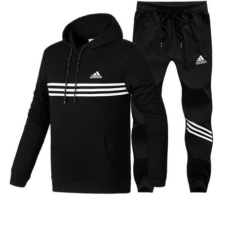 adidas 阿迪達斯男士純棉運動服套裝休閒套頭衫連帽長袖衛衣收口長褲