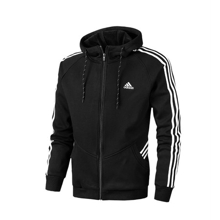 阿迪达斯Adidas新款运动服男士加绒长袖开衫夹克外套连帽卫衣休闲修身上衣