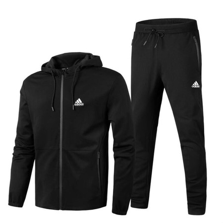 Adidas阿迪达斯新款运动服套装男士长袖卫衣夹克连帽外套休闲直筒长裤两件套