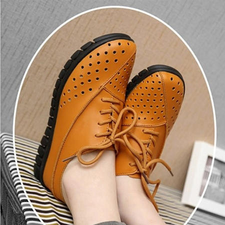夏季新款豆豆真皮女鞋真皮平跟镂空透气 休闲舒适低帮套脚韩版