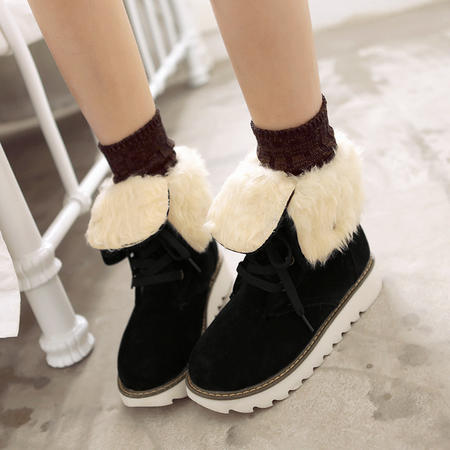 韩版流苏雪地靴平底豆豆鞋短靴女鞋冬季女加绒棉鞋毛毛保暖面包鞋图片