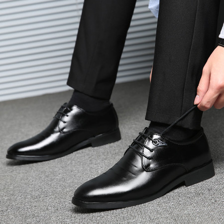 男鞋秋季新款男士商务正装皮鞋尖头英伦系带软底单鞋图片