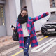 2017冬装新款韩版时尚女装修身显瘦中长款西装领格子加厚毛呢外套