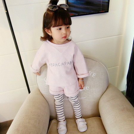 韩版女童套装2017秋季新款女宝宝字母中小童两件套图片