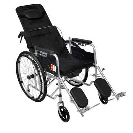 甲子  JZLY001轮椅折叠便携老人残疾人代步车手推车坐便椅 加厚坐垫铝合金大轮免充气 全躺款图片