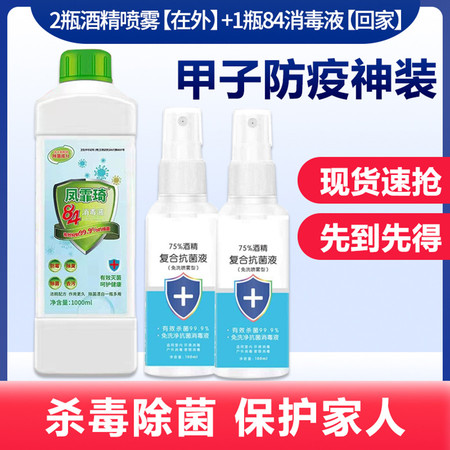 【防疫神装】75%酒精消毒液100ml*2及84消毒液1000ml*1套装图片