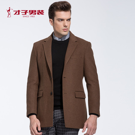 TRiES/才子男装秋冬新款保暖黑色羊毛外套 商务男士修身便西外套图片