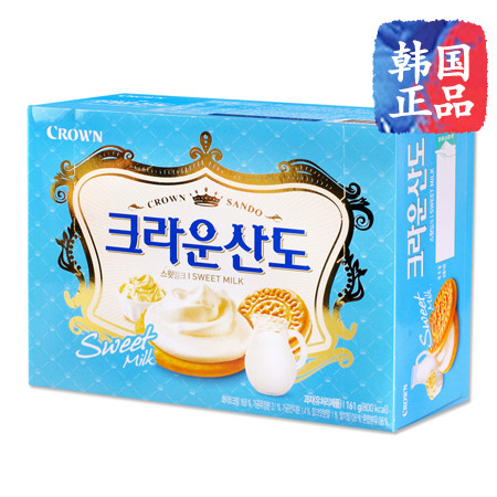 韩国进口办公零食品CROWN可拉奥可来运山都奶油夹心饼干161g