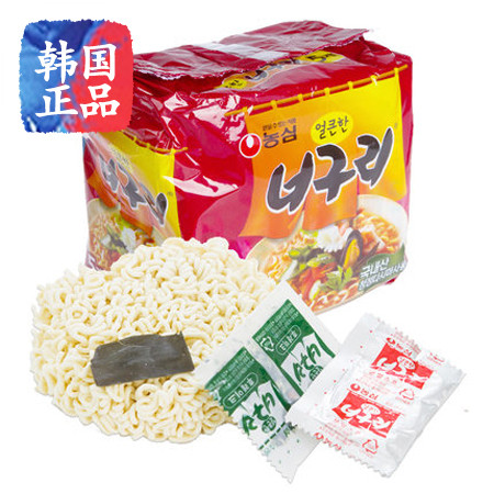 浣熊面辣味乌龙面5连包120g*5韩国原装进口零食品方便面图片