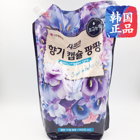 韩国进口正品LG衣物柔顺剂3倍高浓缩防静电丁香花香1600ml