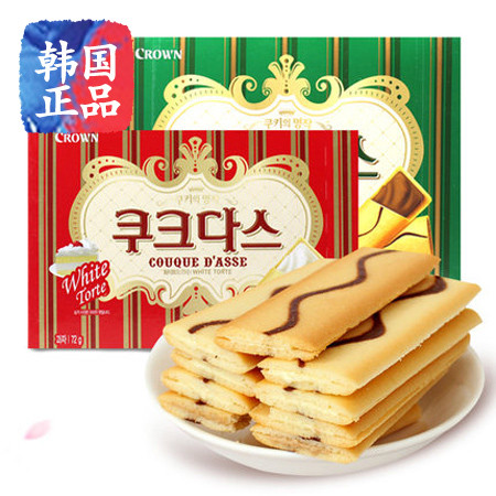 韩国crown可瑞安奶油夹心条饼干72g原装进口休闲零食品饼干可拉奥图片