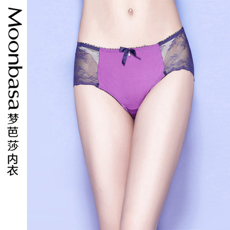 Moonbasa/梦芭莎绚丽多彩蕾丝性感网纱拼接舒适平角内裤 女图片