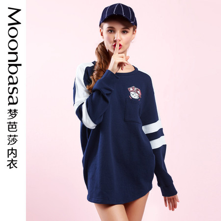 Moonbasa/梦芭莎樱桃派舒适印花条纹少女印花时尚休闲家居服卫衣图片