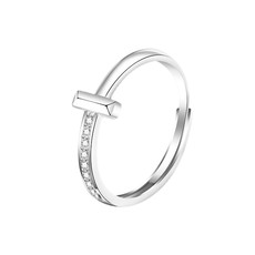 ARMASA/阿玛莎925银时尚简约十字特色锆石不对称T字母女戒指开口可调节指环