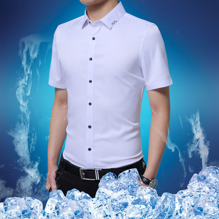 夏季男士短袖衬衫2017新款青年修身型商务休闲工装半袖衬衣白正装图片