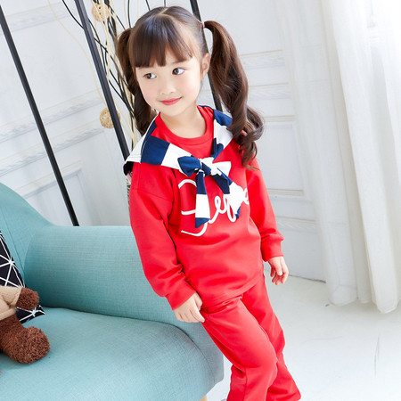 女童秋装套装2017童装新款韩版女童套头长袖卫衣裤子两件套