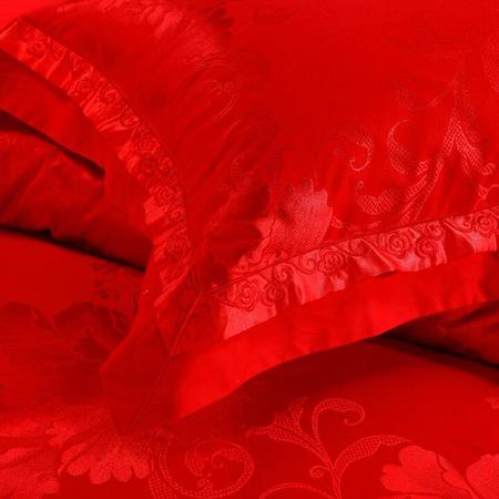 秋冬纯棉大提花婚庆床品个性时尚大红结婚八件套图片