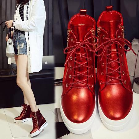 真皮女靴韩版时尚休闲罗马靴厚底内增高坡跟短靴网红同款
