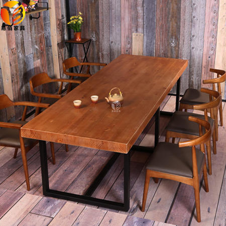 LOFT美式铁艺餐桌椅咖啡桌实木长方形办公桌会议长桌电脑桌工作台图片