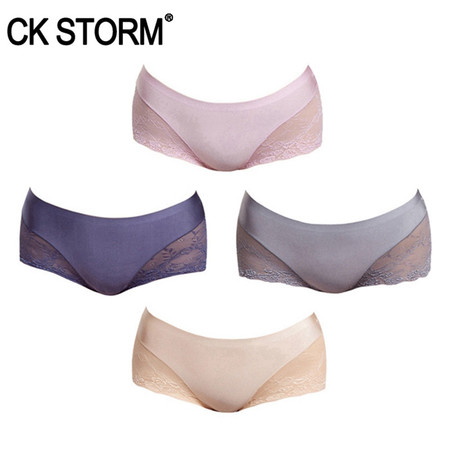 CK STORM 女式内裤女性感蕾丝无痕棉裆平角裤 商场同款CK-WE04N0663
