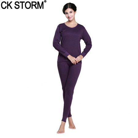 CK STORM 保暖内衣 舒适基础款 精梳棉薄款纯色圆领女士内衣套装CK-W01Y0689图片