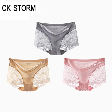 CK STORM 女式内裤女性感蕾丝无痕棉裆平角裤 商场同款三条装CK-WE03N0663图片