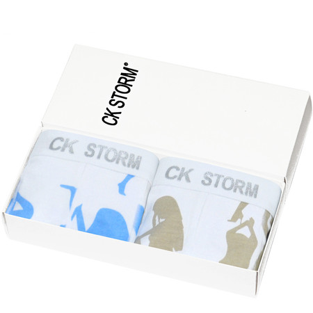 CK STORM 男士内裤 商场同款时尚印花U凸莱卡棉平角裤 两条礼盒装 ckm62202图片