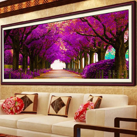 5D钻石画最美的季节梦幻紫色大道魔方钻圆钻客厅风景贴钻绣十字绣