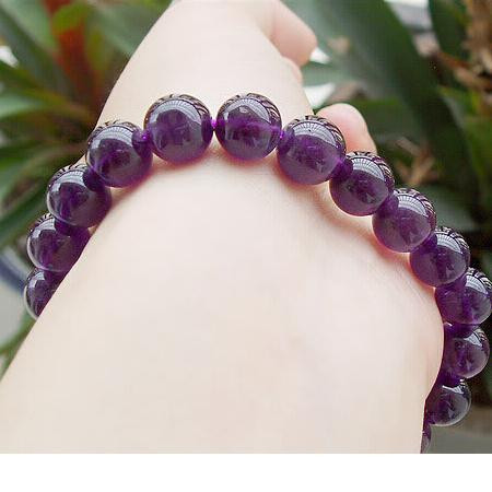 正品天然深紫色紫水晶圆珠手链/艳丽深紫