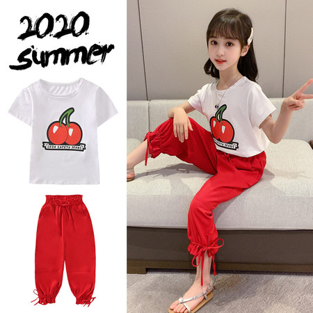易蓓儿 女童网红套装洋气2020新款时尚时髦夏季霸气夏款抖音女孩两件套潮