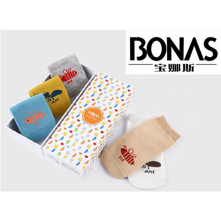 【包邮】宝娜斯/BONAS5双礼盒装纯棉宝宝袜子小童袜子春秋款男女童袜BCD-002图片