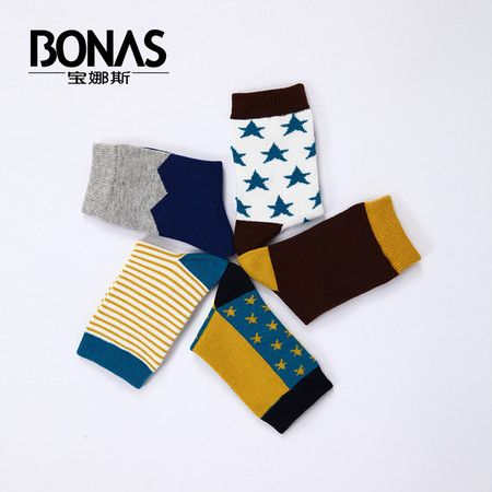 【包邮】宝娜斯/BONAS 5双装 儿童袜子纯棉加厚秋冬款男女童短袜中筒童袜学生袜QD15-9
