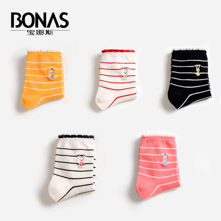 【包邮】宝娜斯/BONAS 5双装 儿童袜子纯棉加厚秋冬款女孩短袜中筒童袜学生袜G1616