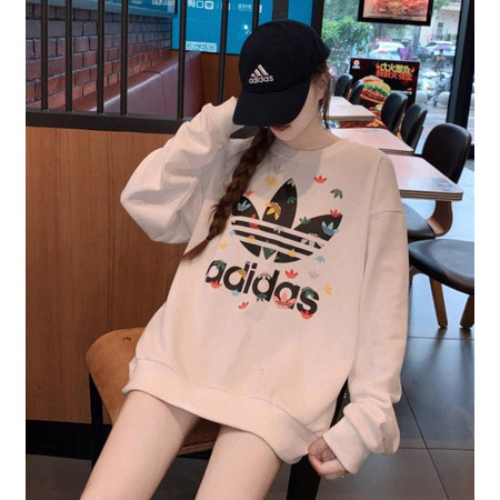 Adidas阿迪达斯三叶草男女彩绘小满印圆领卫衣长袖T恤秋冬运动套头衫宽松休闲