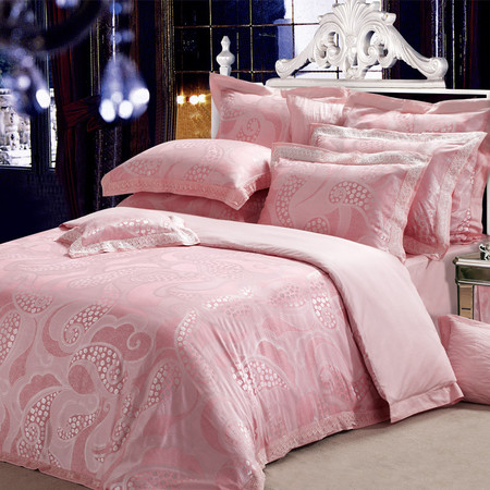 CASABLANCA/卡撒天娇婚庆床品粉红色欧式六件套提花床单款套件图片