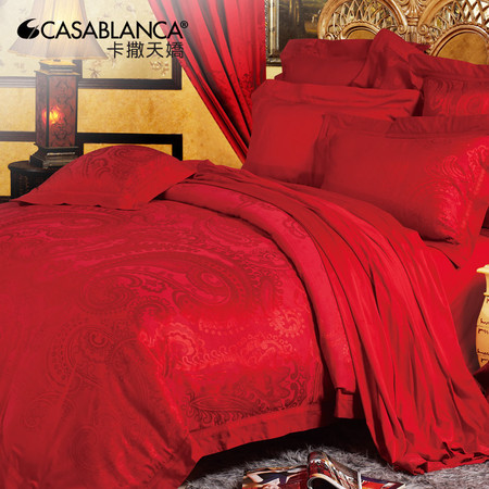 CASABLANCA/卡撒天娇床上用品提花婚庆六件套结婚床品红色六件套