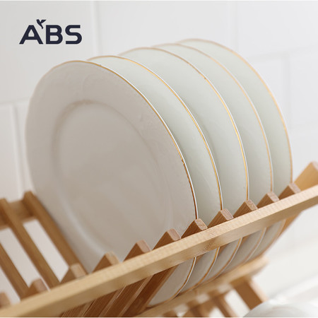 ABS爱彼此 楠竹系列双层碗盘沥水架餐盘架碗架图片