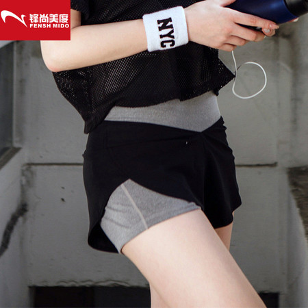 FS春新款运动短裤女专业运动跑步假两件短裤