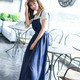 DSWF6848新款时尚背带长款裙子韩版女装夏雪纺连衣裙