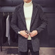 MEN冬季新款男士大衣韩版中长款百搭纯色上衣男士休闲修身开衫