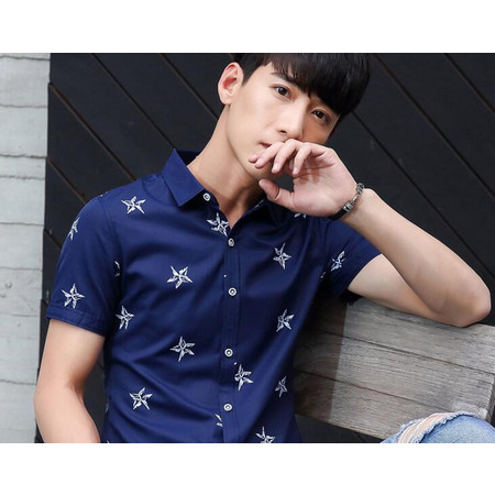 BJN新款短袖衬衫男 韩版修身男士短袖衬衫青少年休闲潮流衬衣图片