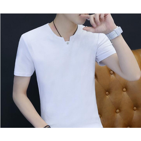 YK2018春夏男式t恤潮流纯棉男士短袖t恤纯白色运动广告衫大码男装图片