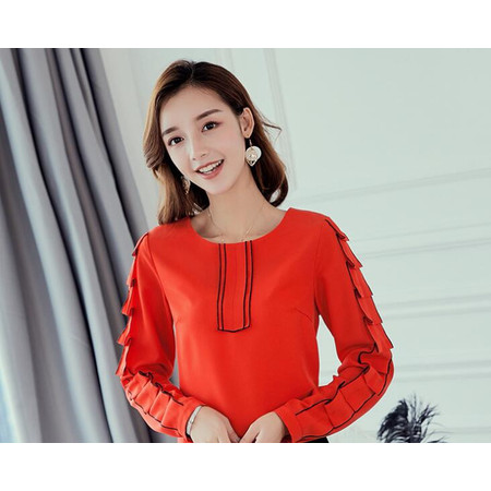 BS韩版2018新款秋季衬衫女 气质通勤职业衬衫女纯色拼接衬衣女