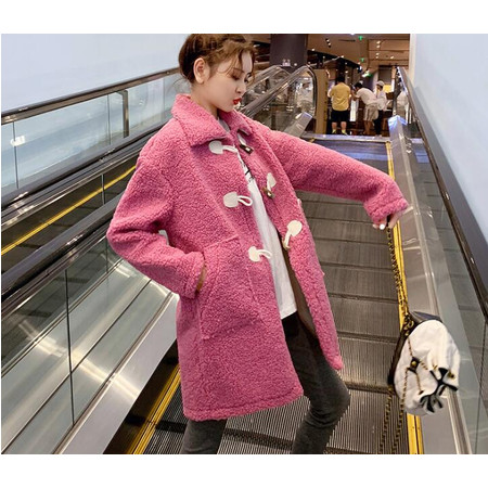 JY秋冬韩版时尚甜美皮毛一体仿羊绒中长款外套小香风羊羔毛大衣图片
